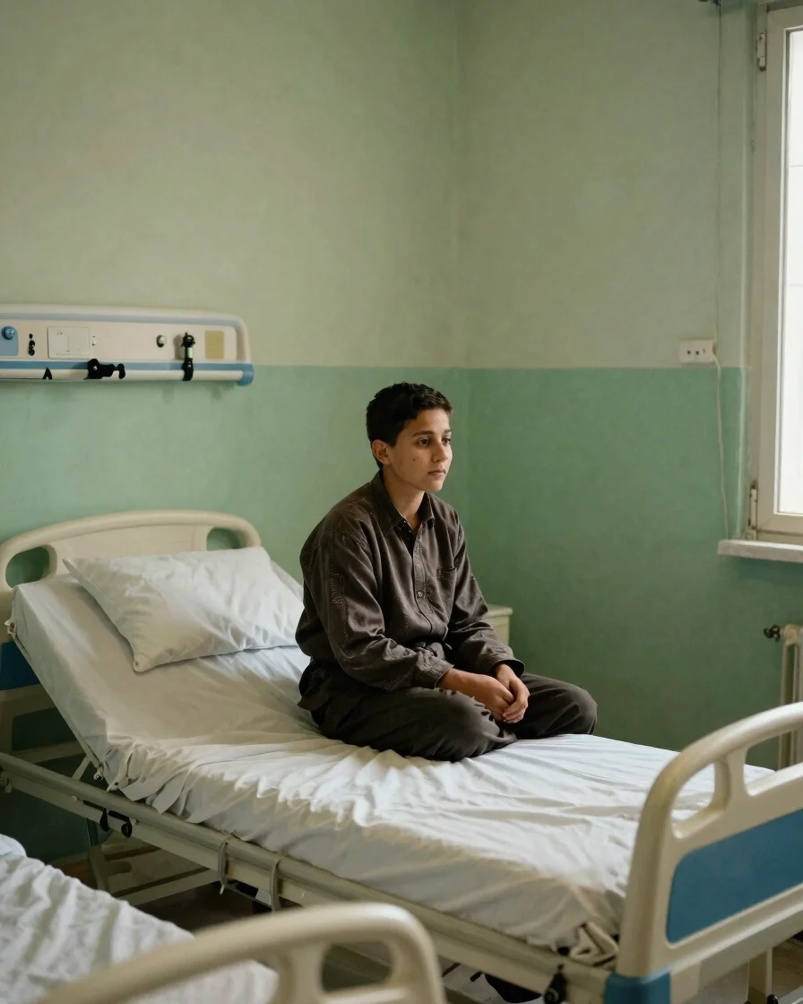 Candid documentary photograph of a family member sitting beside a