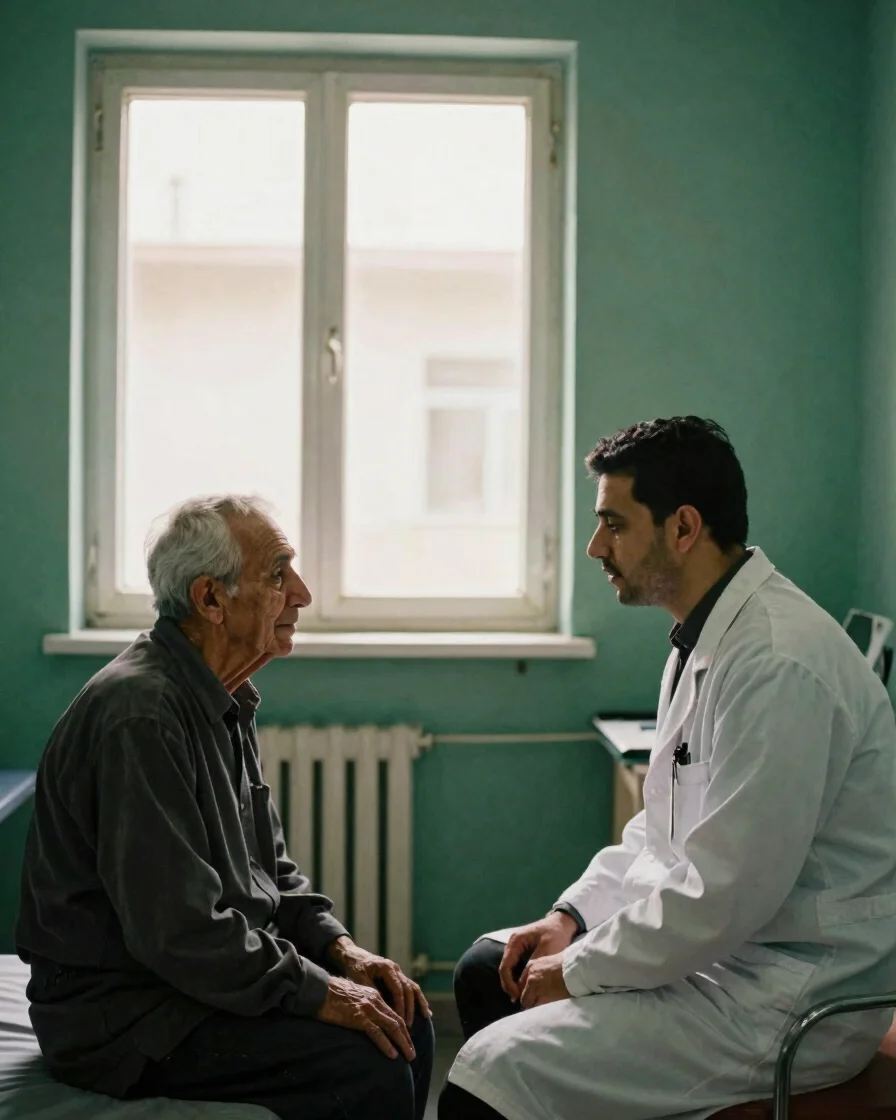 Editorial documentary photograph of a calm medical consultation i